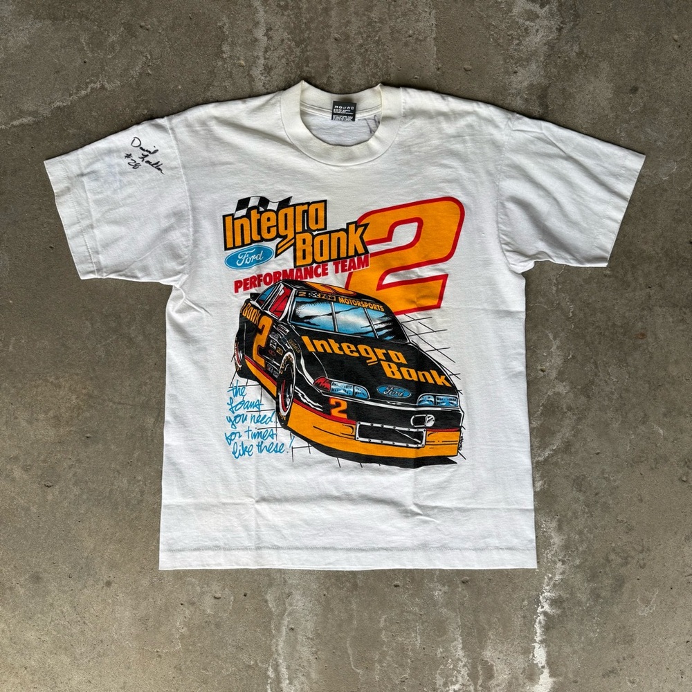 Rare 90s single stitch Integra Bank Ford Racing SIGNED white T-Shirt